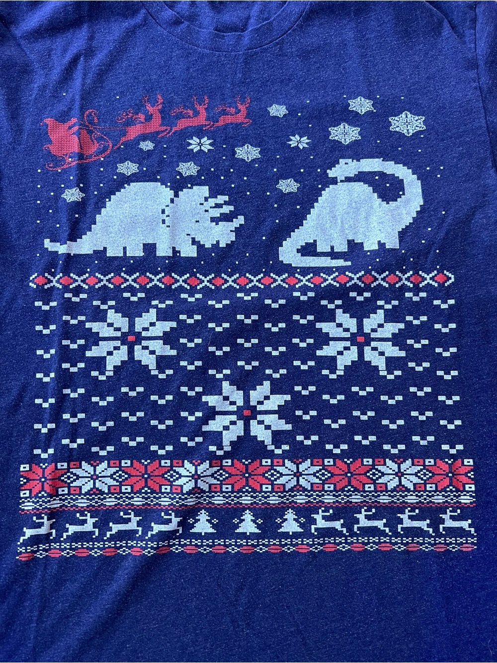 Dinosaur Tacky Ugly Christmas Sweater Graphic T Shirt Santa Reindeer Blue Large - Picture 2 of 6